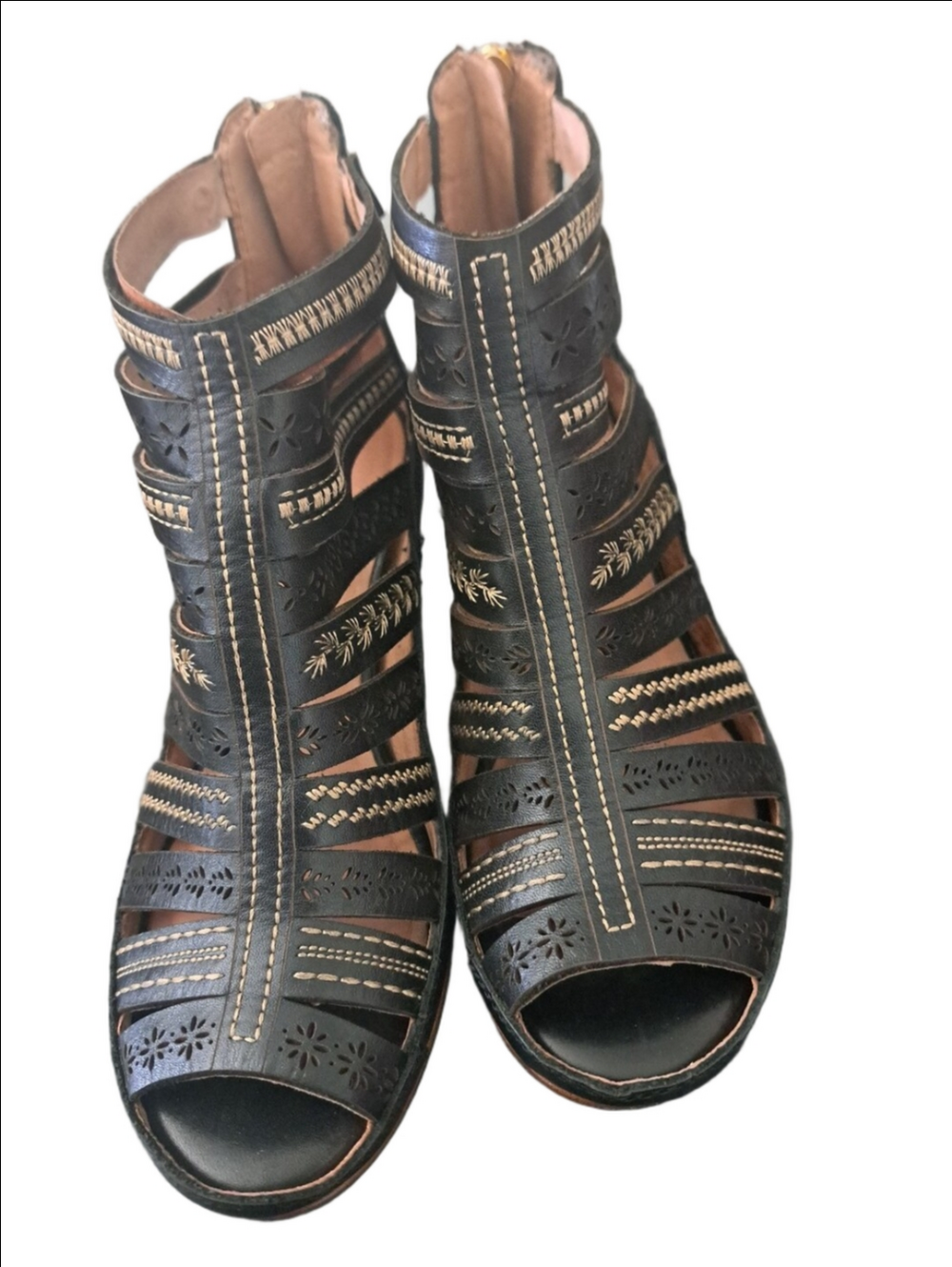 PIKOLINOS Gladiator Java shoes caged Peep-Toe Block Heel Sandals cowgirl BOHO 36